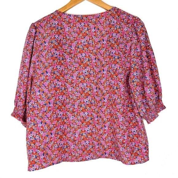 Sanctuary It’s A Must Smocked Puff Sleeve Blouse Pink Meadow Ditsy Floral Large - Picture 5 of 7
